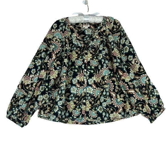 A.N.A Blouse Top Button Up Size XXL Floral Cuffed Sleeve Long Sleeve V Neck - Picture 1 of 7